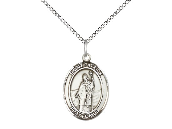 Medium Bliss Sterling Silver St Patrick Pendant on a 18 inch Sterling Silver Light Curb Chain,