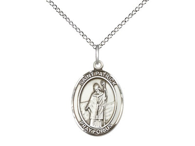 Medium Sterling Silver St Patrick Pendant on a 18 inch Sterling Silver Light Curb Chain, Bliss Manufacturing