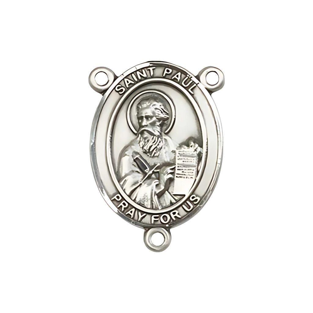 Bliss St. Paul the Apostle Engravable Silver Rosary Centerpiece, Measures 3/4-inch tall by 1/2-inch wide