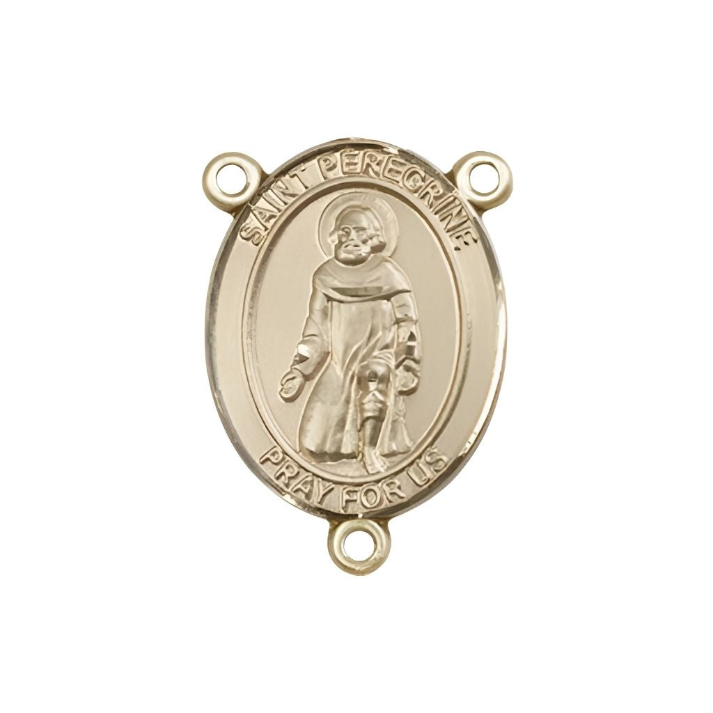 Bliss St. Peregrine Laziosi Engravable Gold Rosary Centerpiece, Measures 3/4-inch tall by 1/2-inch wide