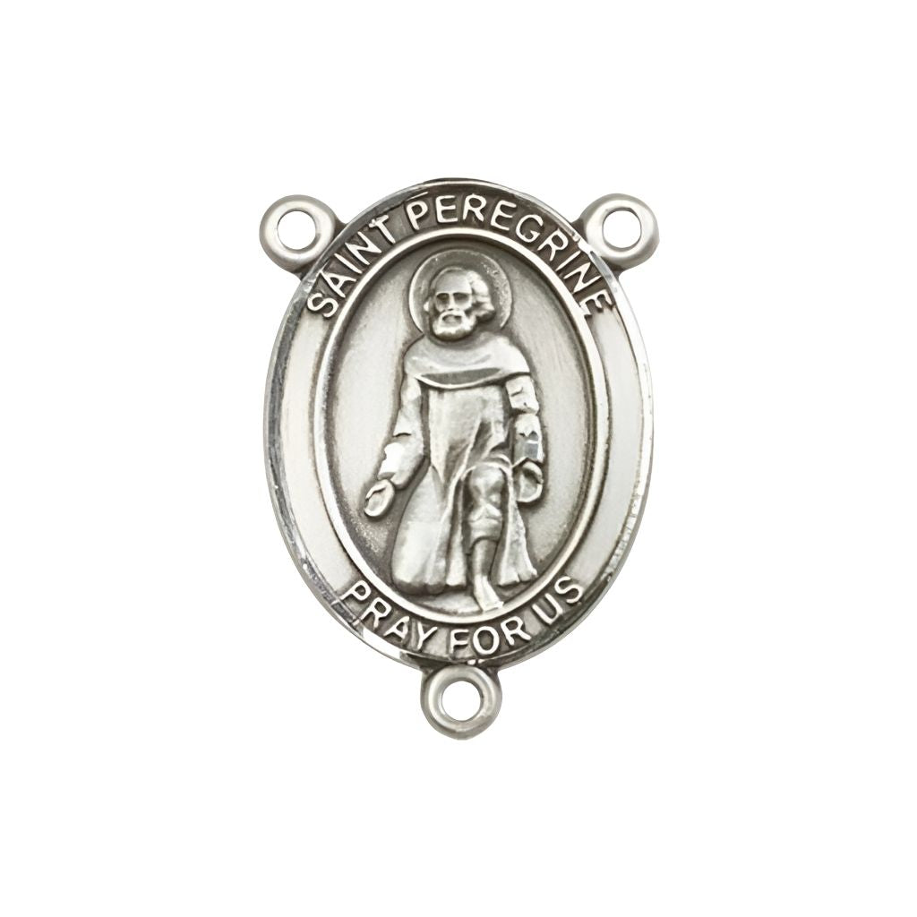 Bliss St. Peregrine Laziosi Engravable Silver Rosary Centerpiece, Measures 3/4-inch tall by 1/2-inch wide