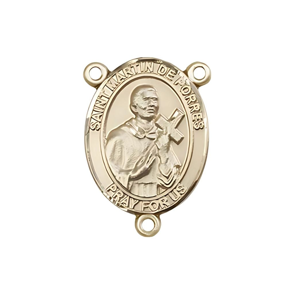 Bliss St. Martin de Porres Engravable Gold Rosary Centerpiece, 3/4-inch