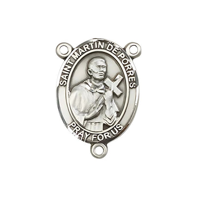 St. Martin de Porres Engravable Silver Rosary Centerpiece, 3/4-inch, Bliss Manufacturing