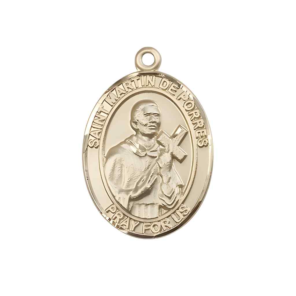 Medium Saint Martin de Porres 14kt Gold Oval Medal Pendant comes in Deluxe Gift Box | Bliss Manufacturing
