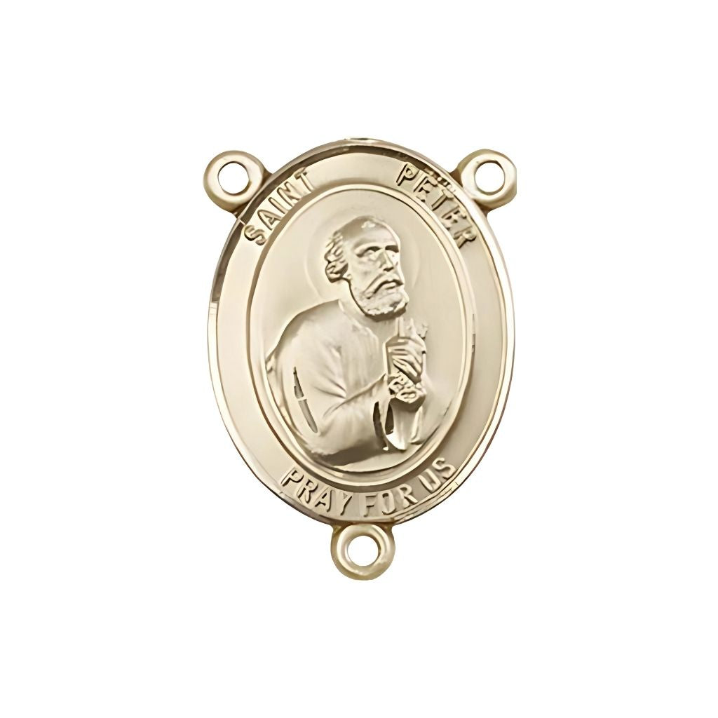 Bliss St. Peter the Apostle Engravable Gold Rosary Centerpiece, Measures 3/4-inch tall by 1/2-inch wide