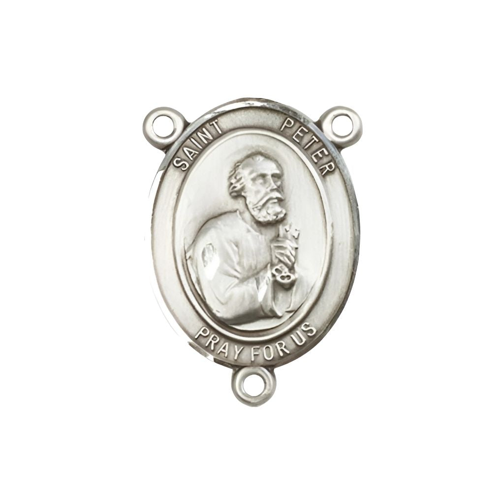 Bliss St. Peter the Apostle Engravable Silver Rosary Centerpiece, Measures 3/4-inch tall by 1/2-inch wide