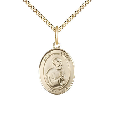 St. Peter the Apostle 14kt Gold-filled Round Medal Pendant with Gold-plated Chain, Measures 3/4-inch tall by 5/8-inch wide, Bliss Manufacturing