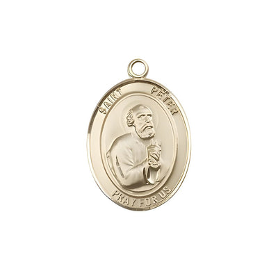 St. Peter the Apostle 14kt Gold Oval Medal Pendant, Measures 3/4-inch tall by 1/2-inch wide, Bliss Manufacturing