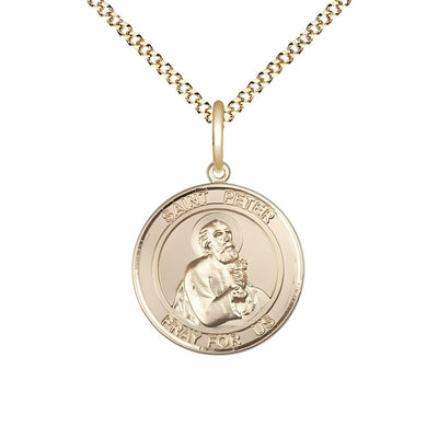 St. Peter the Apostle 14kt Gold-filled Round Medal Pendant with Gold-plated Chain, Measures 3/4-inch tall by 5/8-inch wide, Bliss Manufacturing