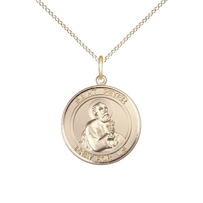 St. Peter the Apostle 14kt Gold-filled Round Medal Pendant with Gold-filled Chain, Measures 3/4-inch tall by 5/8-inch wide, Bliss Manufacturing