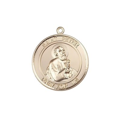 St. Peter the Apostle 14kt Gold Round Medal Pendant, Measures 3/4-inch tall by 5/8-inch wide, Bliss Manufacturing