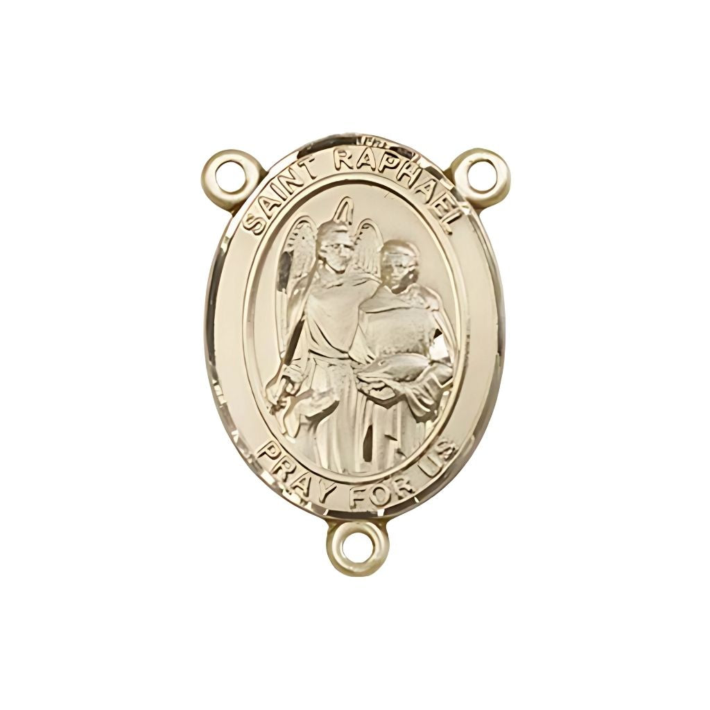 Bliss St. Raphael the Archangel Engravable Gold Rosary Centerpiece, Measures 3/4-inch tall by 1/2-inch wide