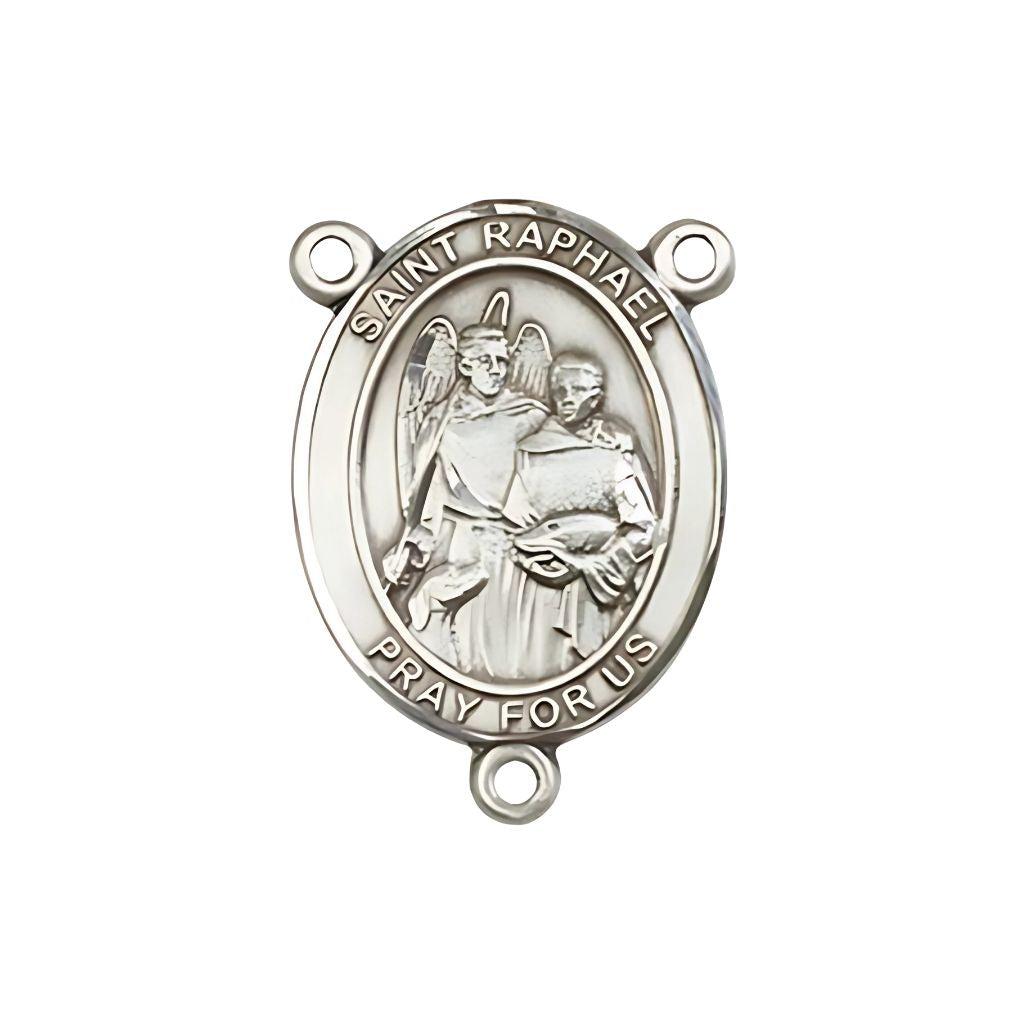 Bliss St. Raphael the Archangel Engravable Silver Rosary Centerpiece, Measures 3/4-inch tall by 1/2-inch wide