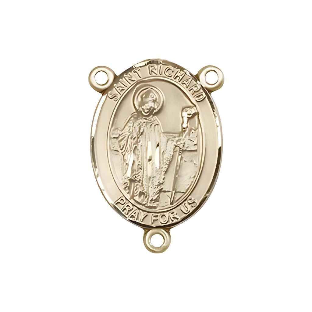 Bliss St. Richard Engravable Gold Rosary Centerpiece, Measures 3/4-inch tall by 1/2-inch wide