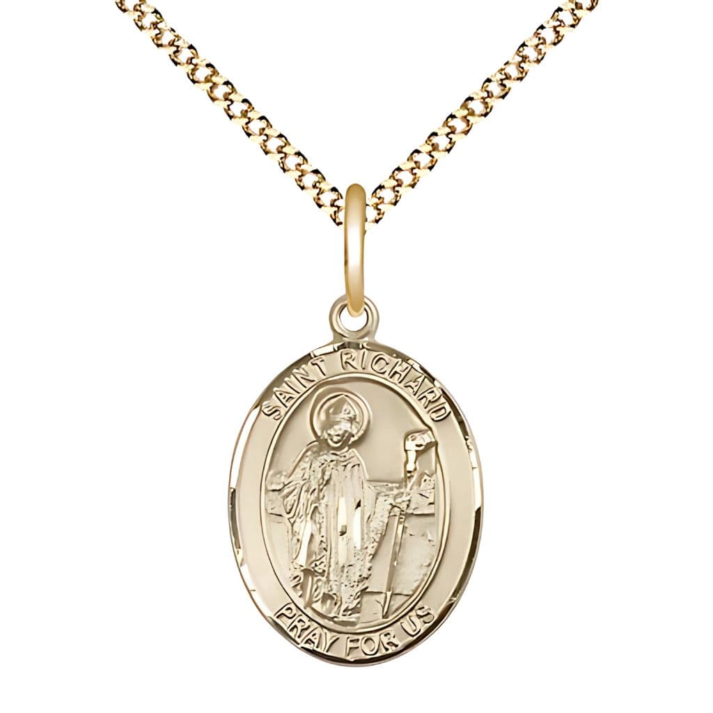 Bliss St. Richard Gold-filled Oval Engravable Medal with Gold-plated Chain, 3/4-inch,