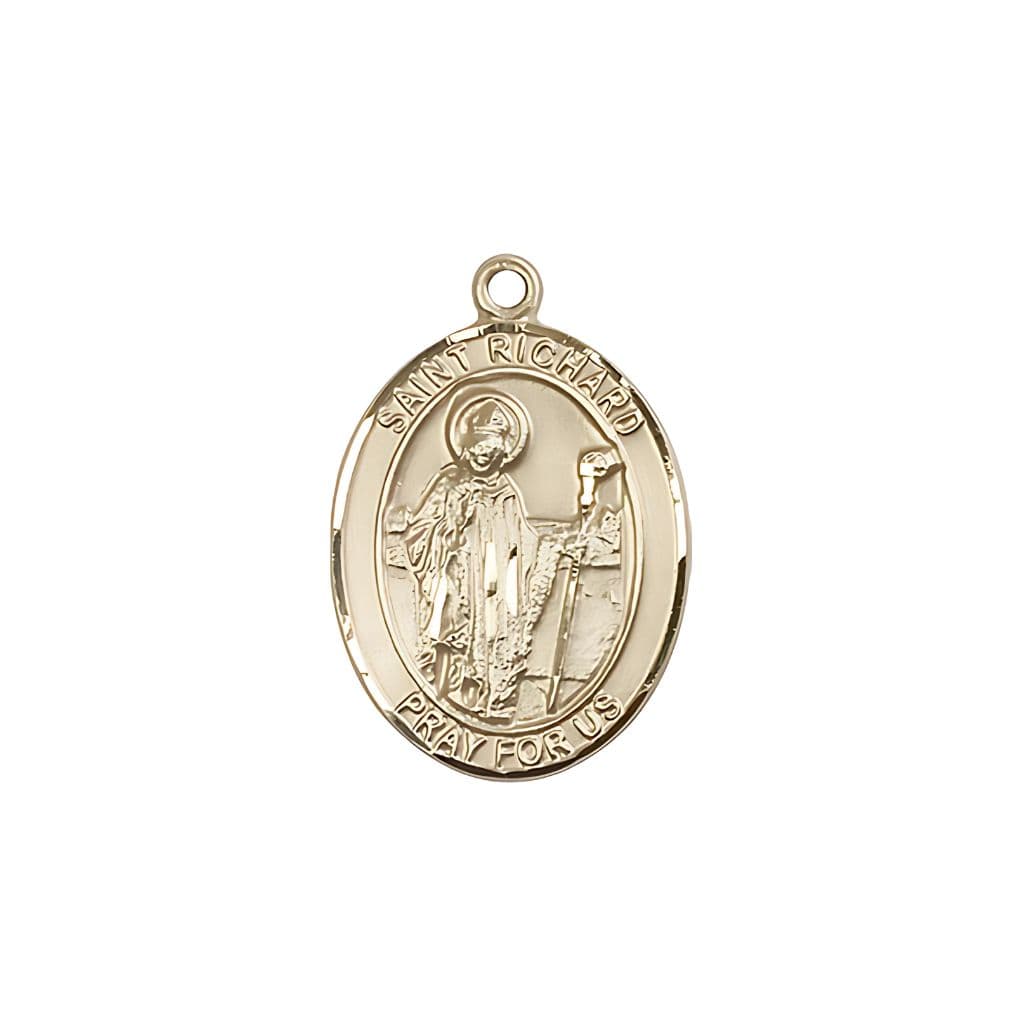 Bliss St. Richard 14kt Gold Oval Engravable Medal, 3/4-inch,