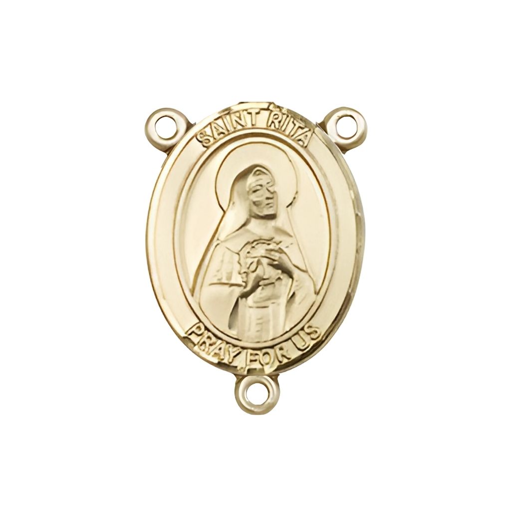 Bliss St. Rita of Cascia Engravable Gold Rosary Centerpiece, Measures 3/4-inch tall by 1/2-inch wide