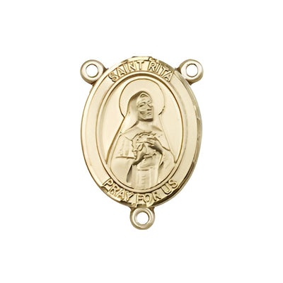 St. Rita of Cascia Engravable Gold Rosary Centerpiece, Measures 3/4-inch tall by 1/2-inch wide, Bliss Manufacturing