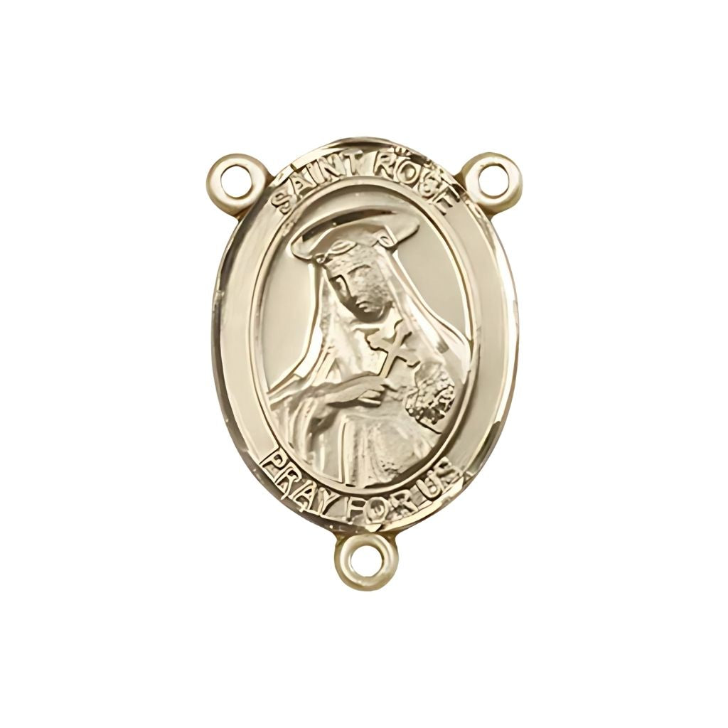 Bliss St. Rose of Lima Engravable Gold Rosary Centerpiece, Measures 3/4-inch by 1/2-inch