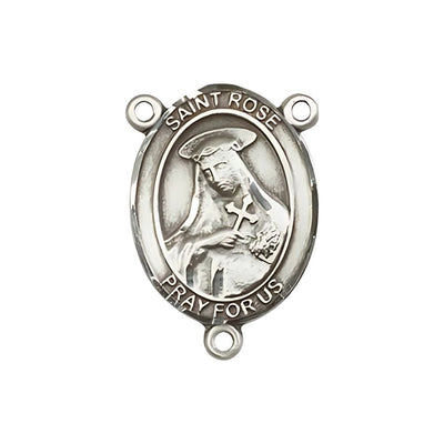 St. Rose of Lima Engravable Silver Rosary Centerpiece, Measures 3/4-inch by 1/2-inch, Bliss Manufacturing