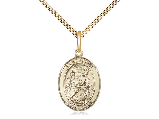 Bliss Medium Engravable St Sarah Gold-filled Medal with Plated Chain,