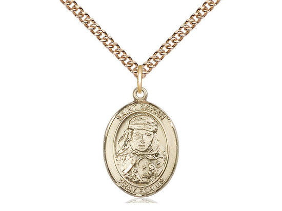 Bliss Medium Engravable St Sarah Gold-filled Medal with Gold-filled Curb Chain,