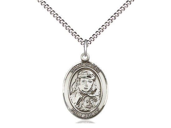 Bliss Medium Engravable St Sarah Pewter Medal with Plated Chain,