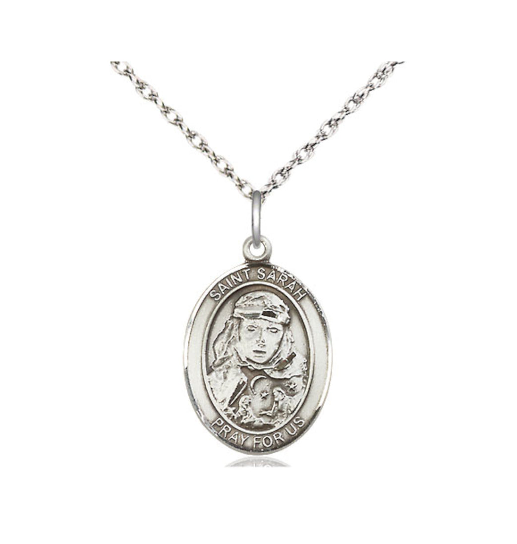 Bliss Medium Engravable St Sarah Sterling Silver Medal Necklace