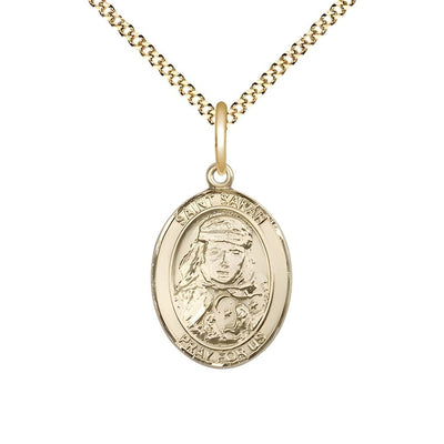 St. Sarah 14kt Gold-filled Oval Medal Pendant with Gold-plated Chain, Measures 3/4-inch tall by 1/2-inch wide, Bliss Manufacturing