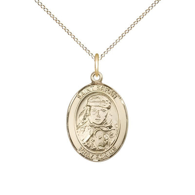 St. Sarah 14kt Gold-filled Oval Medal Pendant with Gold-filledChain, Measures 3/4-inch tall by 1/2-inch wide, Bliss Manufacturing