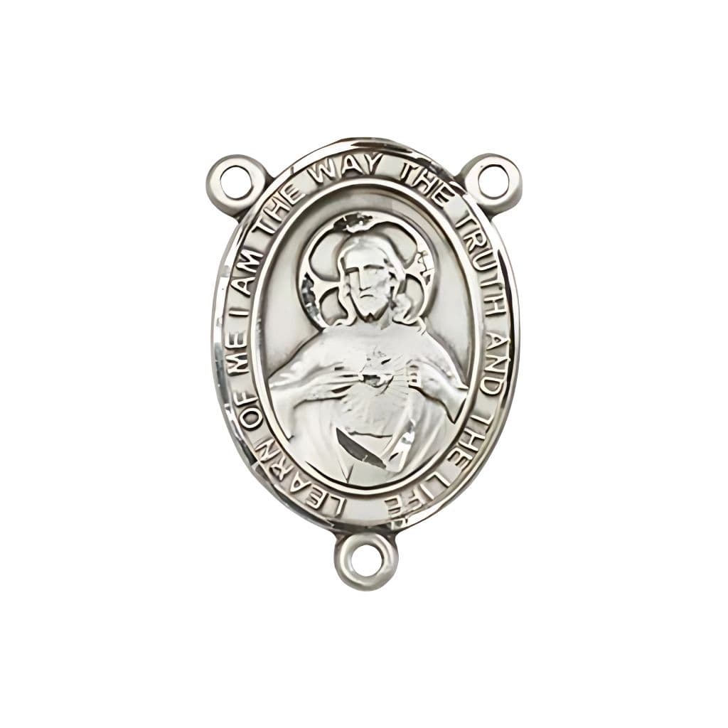 Sacred Heart of Jesus Scapular and Our Lady of Mount Carmel Rosary Centerpiece in Pewter,