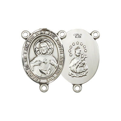 Sacred Heart of Jesus Scapular and Our Lady of Mount Carmel Rosary Centerpiece in Sterling Silver, Bliss Manufacturing