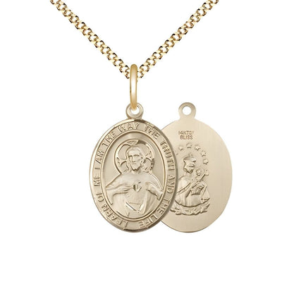 Sacred Heart of Jesus Scapular 14kt Gold-filled Oval Medal Pendant with Gold-plated Chain, Measures 3/4-inch tall by 1/2-inch wide. Deluxe Gift Box, Bliss Manufacturing