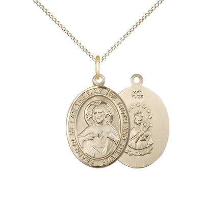 Sacred Heart of Jesus Scapular 14kt Gold Oval Medal Pendant with 14kt Gold Chain, Measures 3/4-inch tall by 1/2-inch wide. Deluxe Gift Box, Bliss Manufacturing