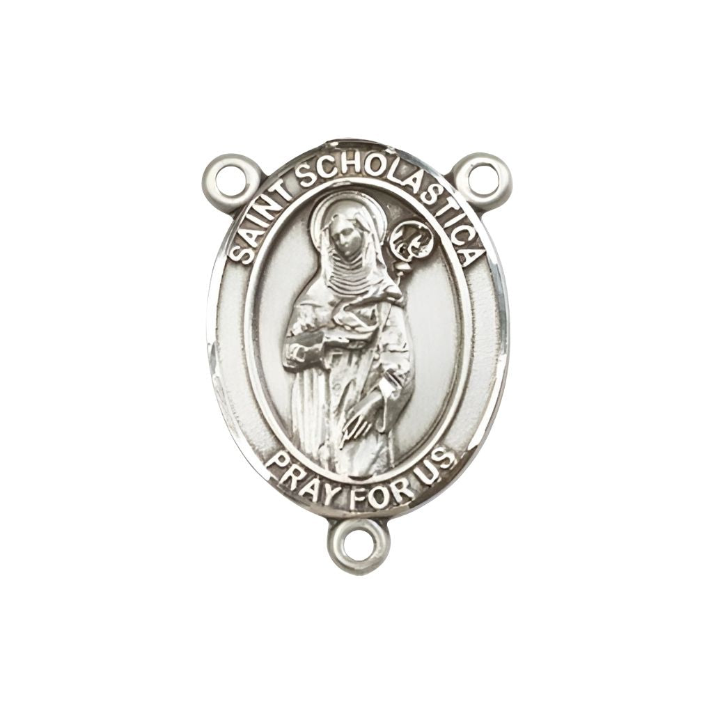 Bliss St. Scholastica Engravable Silver Rosary Centerpiece, Measures 3/4-inch tall by 1/2-inch wide
