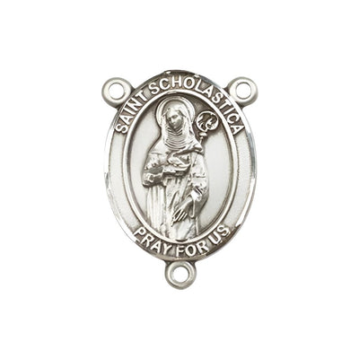 St. Scholastica Engravable Silver Rosary Centerpiece, Measures 3/4-inch tall by 1/2-inch wide, Bliss Manufacturing