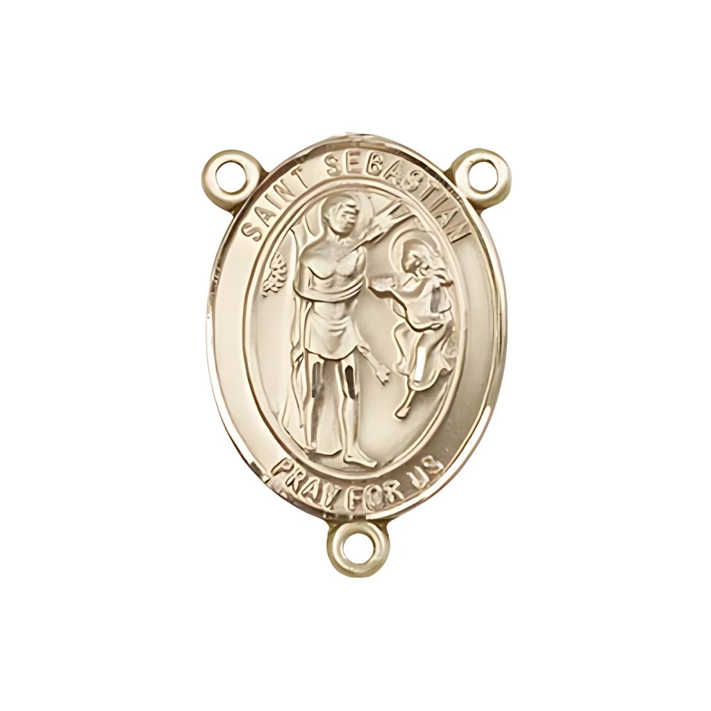 Bliss St. Sebastian Engravable Gold Rosary Centerpiece, Measures 3/4-inch tall by 1/2-inch wide