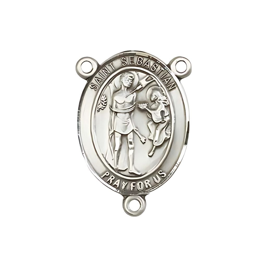 Bliss St. Sebastian Engravable Silver Rosary Centerpiece, Measures 3/4-inch tall by 1/2-inch wide