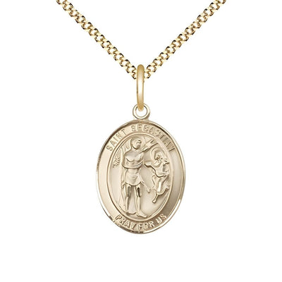 St. Sebastian 14kt Gold-filled Oval Medal Pendant with Gold-plated Chain, Measures 3/4-inch tall by 1/2-inch wide, Bliss Manufacturing