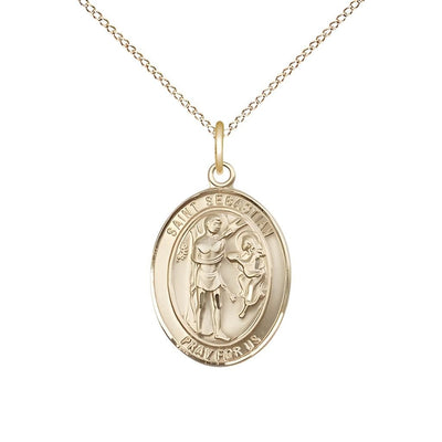 St. Sebastian 14kt Gold-filled Oval Medal Pendant with Gold-filled Chain, Measures 3/4-inch tall by 1/2-inch wide, Bliss Manufacturing