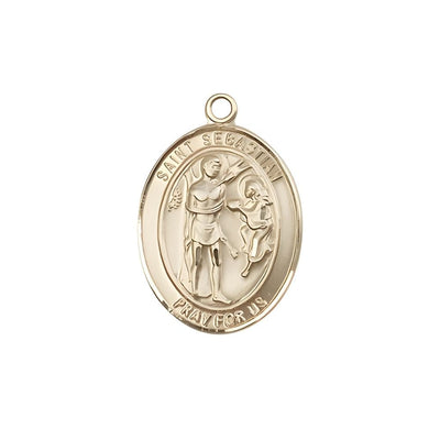 St. Sebastian 14kt Gold Oval Medal Pendant, Measures 3/4-inch tall by 1/2-inch wide, Bliss Manufacturing