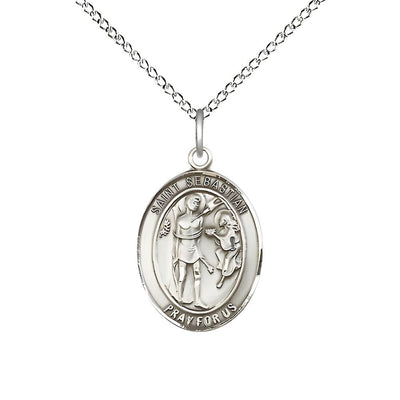 St. Sebastian Sterling Silver Oval Medal Pendant with Sterling Chain, Measures 3/4-inch tall by 1/2-inch wide, Bliss Manufacturing