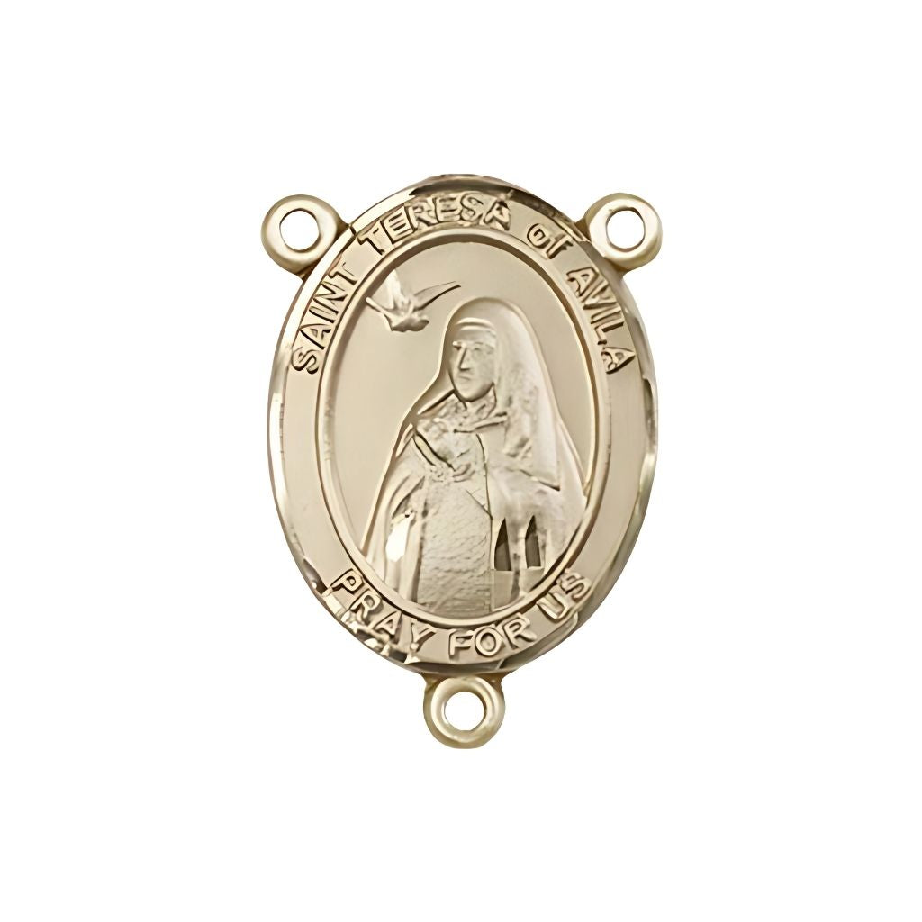 Bliss St. Teresa of Avila Engravable Gold Rosary Centerpiece, Measures 3/4-inch tall by 1/2-inch wide