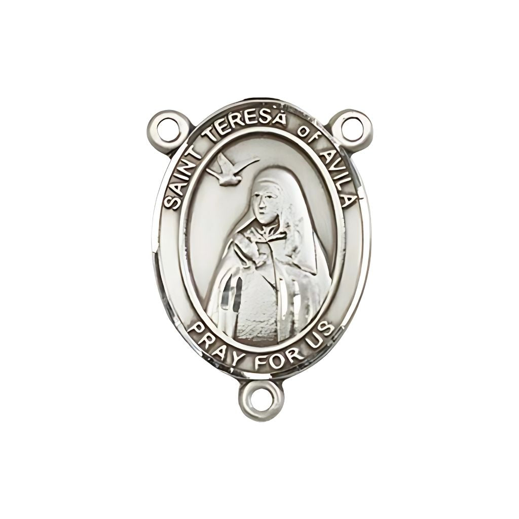 Bliss St. Teresa of Avila Engravable Silver Rosary Centerpiece, Measures 3/4-inch tall by 1/2-inch wide