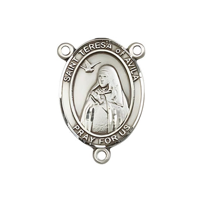 St. Teresa of Avila Engravable Silver Rosary Centerpiece, Measures 3/4-inch tall by 1/2-inch wide, Bliss Manufacturing