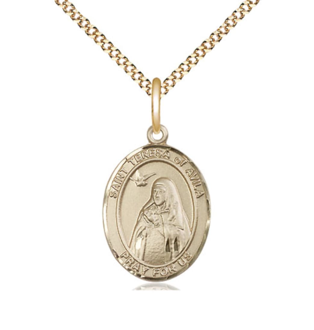 Bliss St Teresa of Avila Gold-filled Oval Engravable Medal Necklace