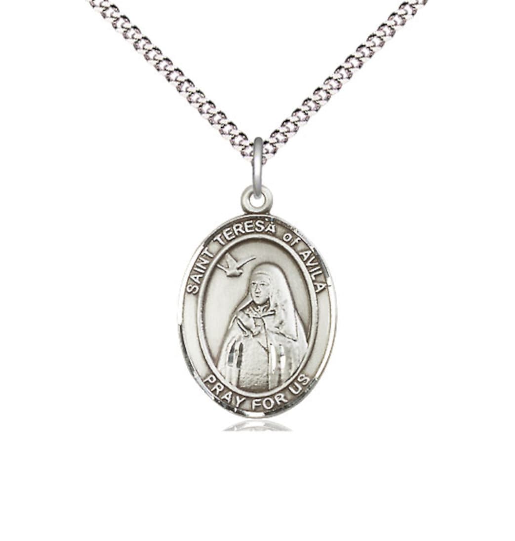 Bliss St Teresa of Avila Pewter Oval Medal Necklace