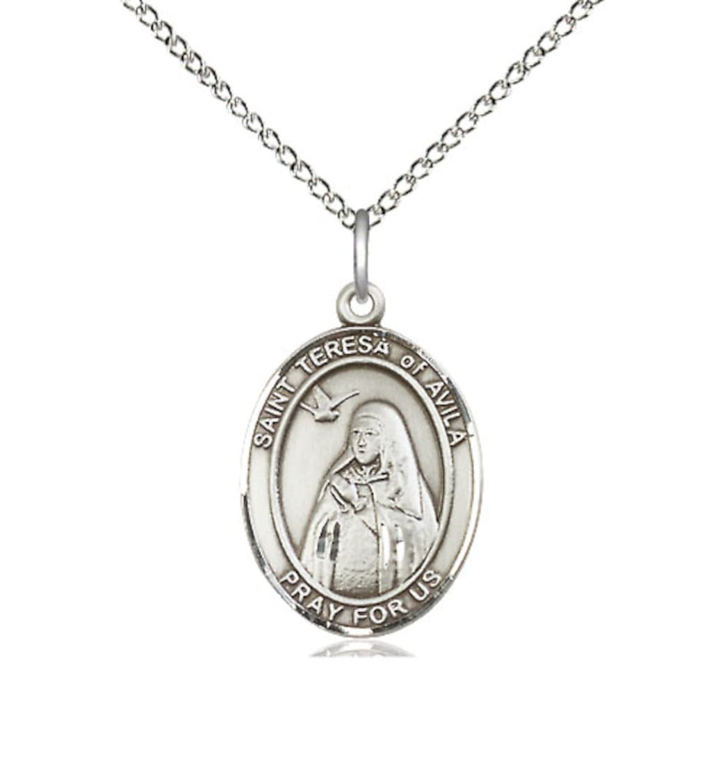 Bliss St Teresa of Avila Sterling Silver Oval Medal Necklace