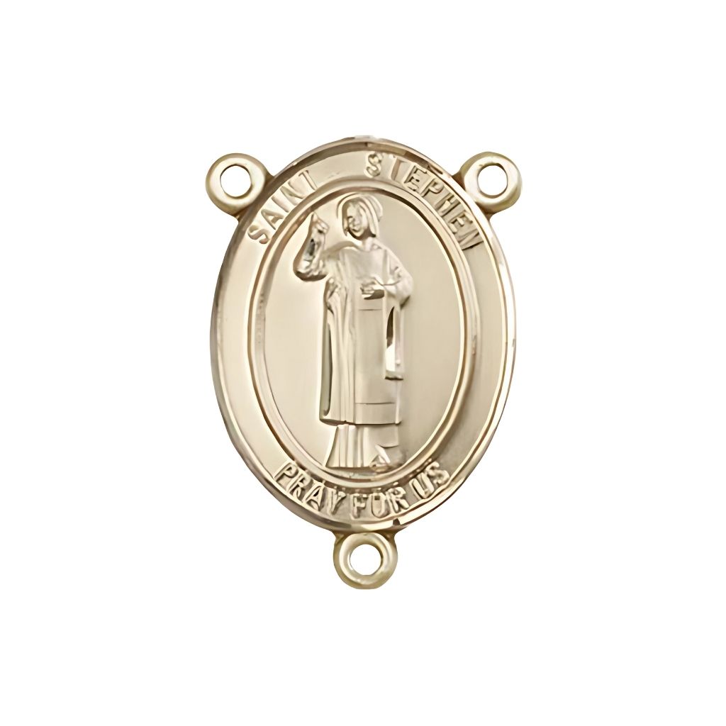 Bliss St. Stephen the Martyr Engravable Gold Rosary Centerpiece,  Measures 3/4-inch tall by 1/2-inch wide