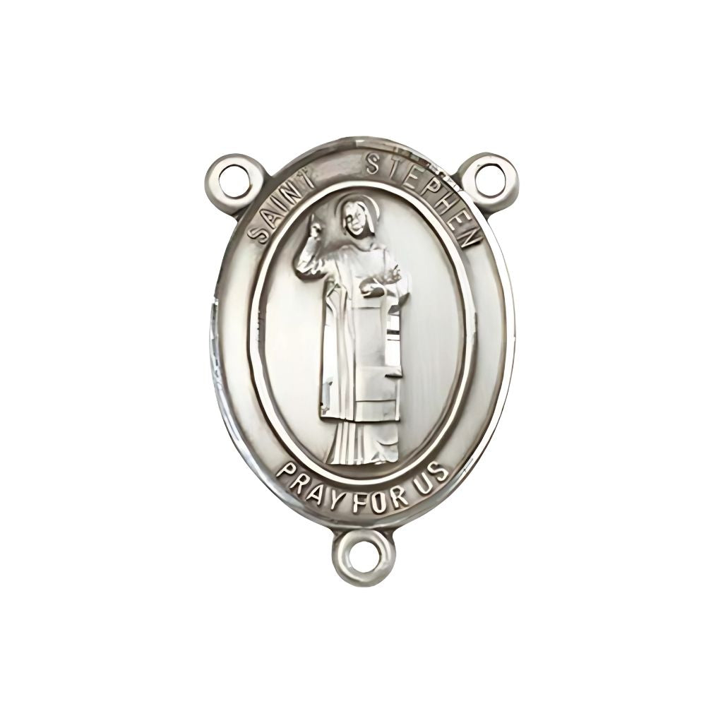 Bliss St. Stephen the Martyr Engravable Silver Rosary Centerpiece,  Measures 3/4-inch tall by 1/2-inch wide